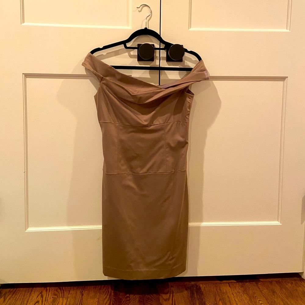 Taupe off the shoulder Black Halo dress